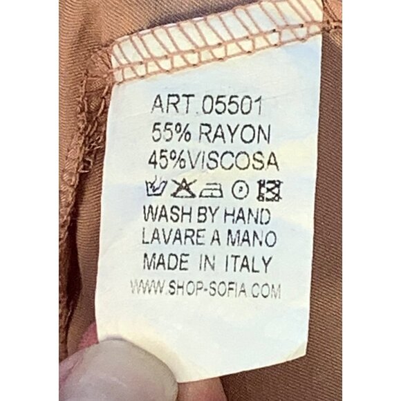 Sofia Made In Italy Womens OS Loose Fit Satin Blouse Caramello Lagenlook Classic - Picture 6 of 6